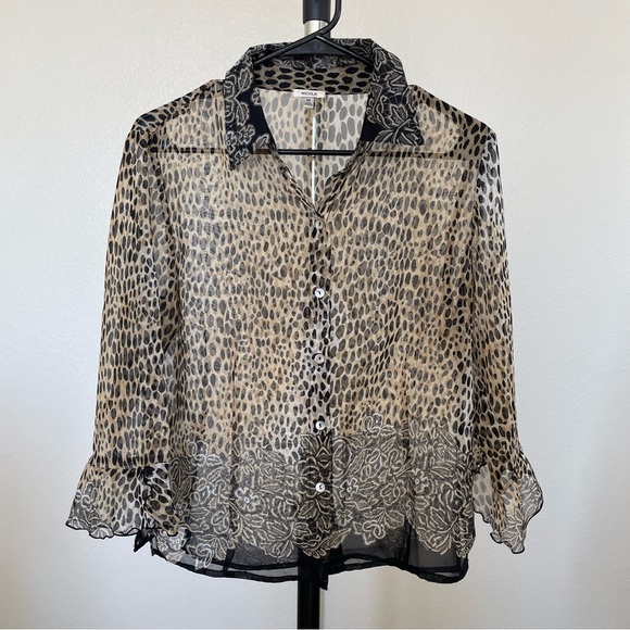 NICOLA Tops - Nicola Sheer Leopard Print Long Sleeve Blouse Medium
